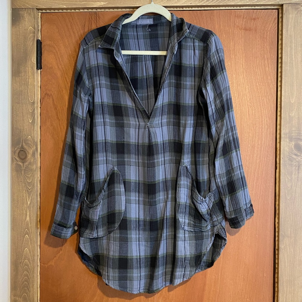 CP Shades Teton Blue Flannel Tunic Dress Top X Small